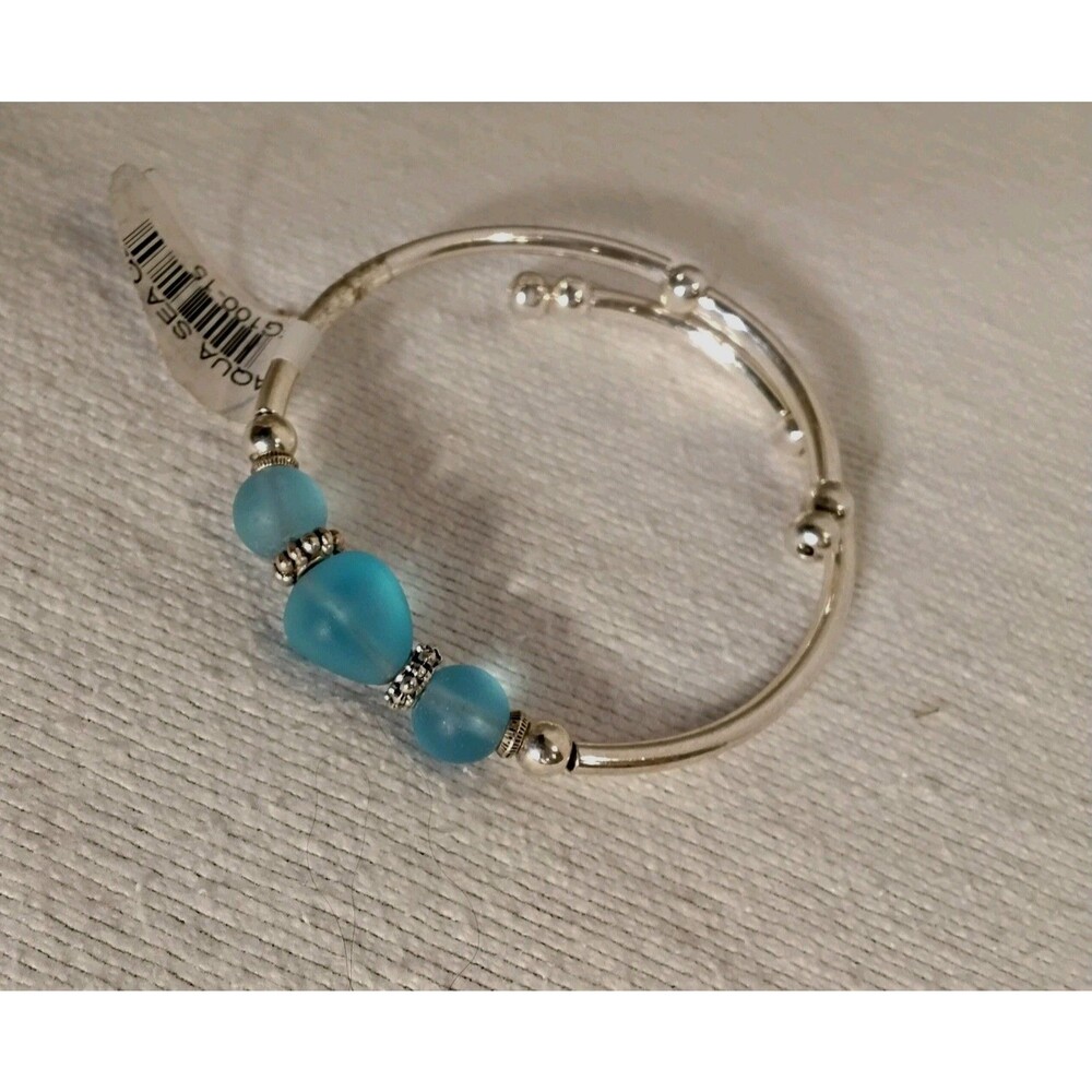 Crazy Girl Aqua Bracelet Nugget Sea Glass Silver Plated Memory Wire
